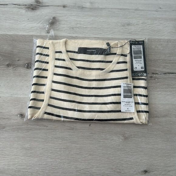 Vero Moda Sleevess Striped Tank Top in Mono Eggnog/Black S NWT IN PACKAGE - Picture 5 of 7